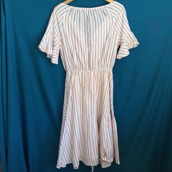 Current Air Dress Medium Los Angeles Cotton Lined Stripe Ruffles Midi Coastal - Picture 3 of 10